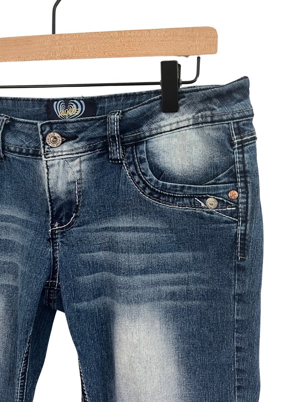 Angels Y2K Low Rise Bermuda Jean Shorts Bling Flap Pockets Womens 11
